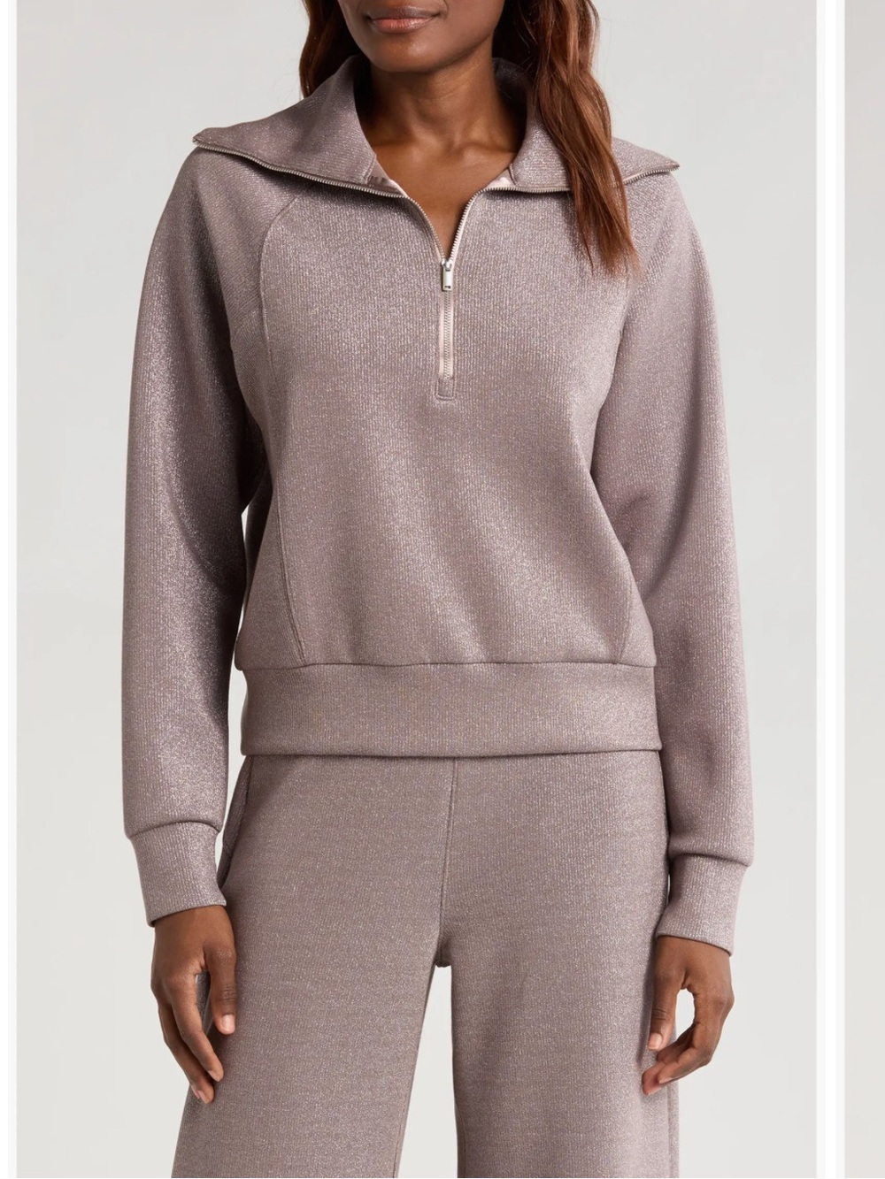 Spanx AirEssentials Shine Half Zip Smoke Silver Women’s Size Medium NWOT